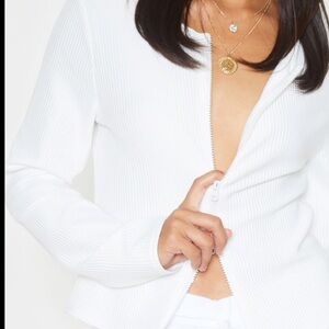 PrettyLittleThing Ribbed Double Zip Top